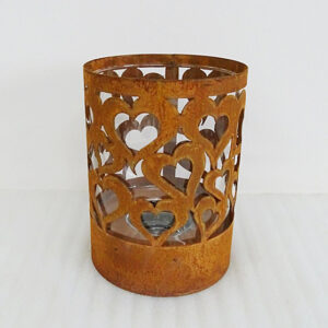 Windlicht, Tischdeko Herz, mit Glaseinsatz, Edelrost, 26 cm